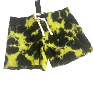 Monrow Sweat Shorts Green and Black Tie-Dyed Drawstring Elastic Waist NW…